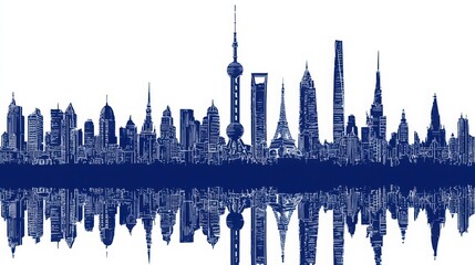 Poster - Stunning city skyline reflected on calm water creating a beautiful visual experience of urban architecture