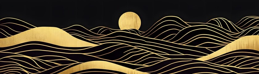 Poster - Abstract design of golden waves on a dark background.