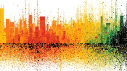 Poster - urban landscape transformed with colorful paints representing an ai-curated trader reactivity heatma