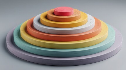 Poster - Colorful stack of discs representing complexity and diversity in an ai-curated trade exit logic optimizer concept