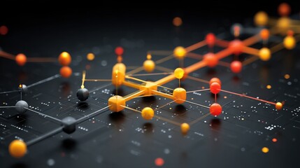 Poster - cluster of orange and black spheres illustrating an ai-curated trade exit logic optimizer concept fo
