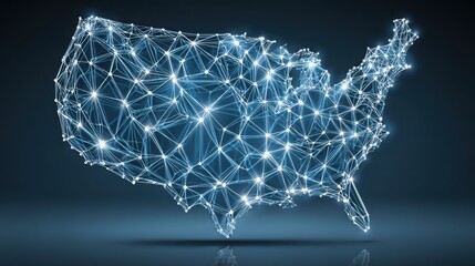 Poster - the united states illuminated by a network of lights representing ai-informed national financial ind