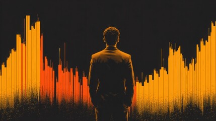 Poster - man standing in front of sound wave visualizing investor hesitation heatmap icon concept related to 