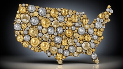 Poster - a stunning gold and silver map of the united states representing economic complexity in an ai-automa