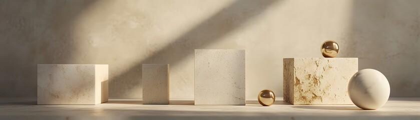 Poster - Geometric shapes arranged on a light beige surface.