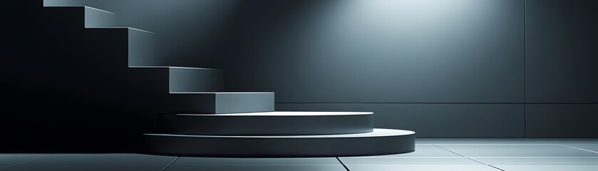 Poster - Empty, modern,  gray stone steps interior scene