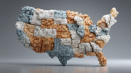 Poster - Usa map made of colorful blocks representing living wage distribution across the united states in a creative design
