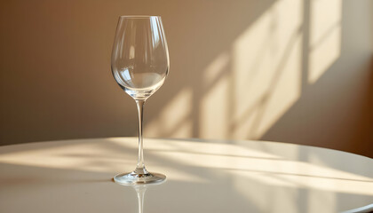 Poster - Elegant Minimalist Wine Glass on Table with Soft Shadows