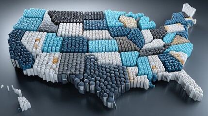 Poster - Usa map crafted from colorful pills illustrating policy responsiveness index and its impact on health and economy in states