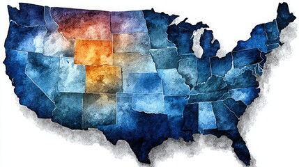 Poster - The united states illustrated with beautiful watercolors showcasing vibrant colors and artistic interpretation of the nation