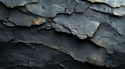 Poster - Dark Gray and Black Layered Rock Texture with Gold Accents