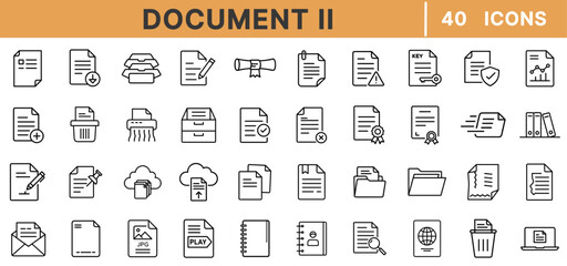 Poster - Document Line Icons – File Management, Printing, Cloud Upload, Writing, Folder Archive, Shredder, Contract, Paperwork, Office, Data Storage