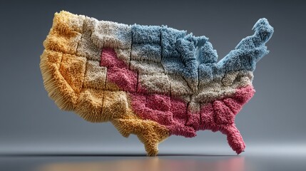 Poster - United states map crafted from colorful yarn representing fiscal stress zones and economic forecasting concepts
