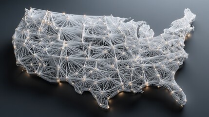 Poster - Illuminated map of the united states adorned with decorative string lights creating a festive atmosphere
