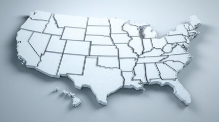 Poster - Pure white map of the united states depicting geographic features for minimalist design and conceptual visualization