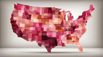Poster - usa map illustrated in pink and orange with ai-powered economic growth barrier map icon concept for 