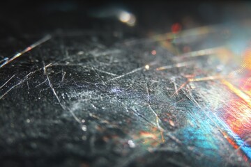 scratched stainless steel surface, high contrast macro