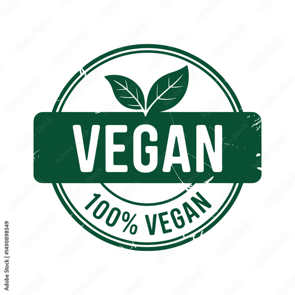 100 Percent Vegan Green Stamp with Leaves Eco Friendly Plant Based ...
