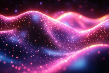 Poster - Vibrant and dynamic abstract visualization of colorful waves illuminated with swirling lights in a cosmic setting