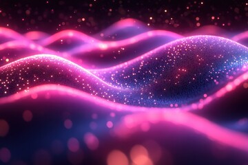 Fototapete - Colorful waves of shimmering light create a mesmerizing visual experience in a digital landscape in a dark setting