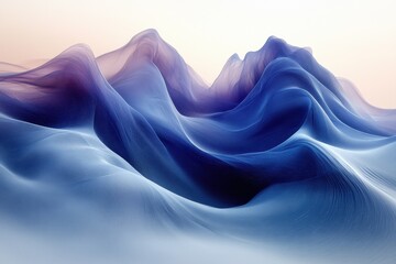 Poster - Abstract representation of flowing blue hills under a soft gradient sky at dawn