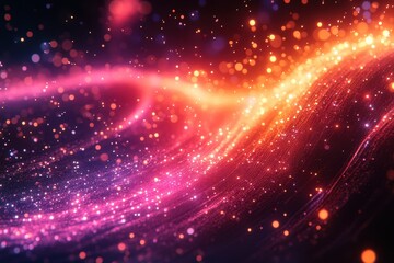 Fototapete - Colorful abstract wave with glowing particles and light trails in vibrant hues during nighttime