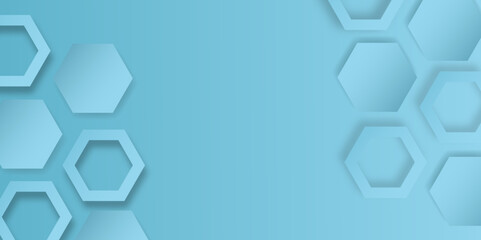 Poster - abstract hexagon background with blue theme.