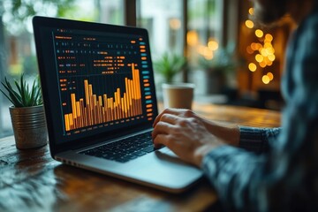 Poster - Data analysis displayed on laptop screen during evening home workspace session