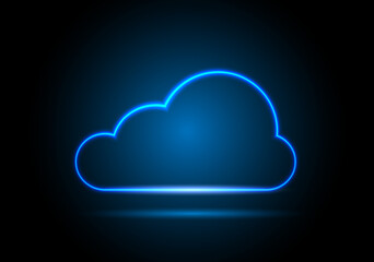 Poster - neon digital cloud icon on a dark background. visualization of data transmission on the network. vec