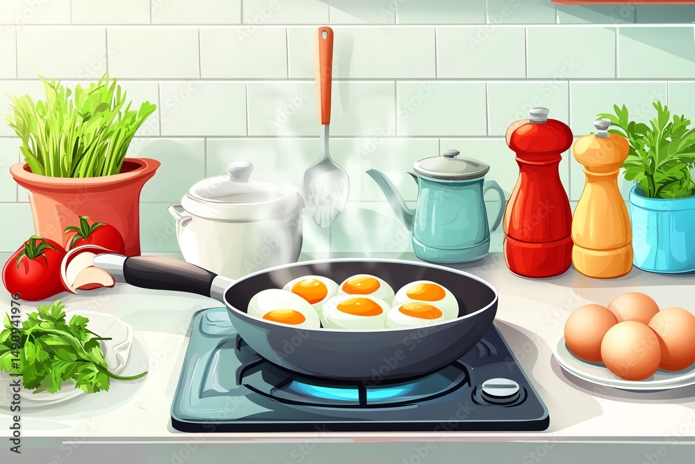 Food set How to boil eggs instruction collection Cooking pan with ...