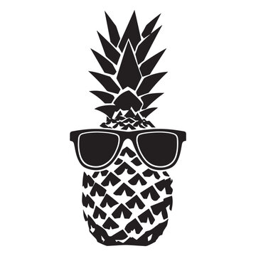 Pineapple wearing sunglass line art silhouette vector illustration, pineapple silhouette vector