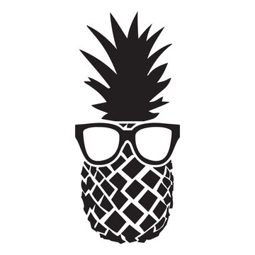 Pineapple wearing sunglass line art silhouette vector illustration, pineapple silhouette vector