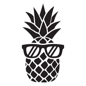Pineapple wearing sunglass line art silhouette vector illustration, pineapple silhouette vector