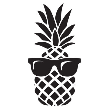 Pineapple wearing sunglass line art silhouette vector illustration, pineapple silhouette vector