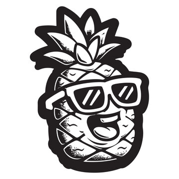 Pineapple wearing sunglass line art silhouette vector illustration, pineapple silhouette vector