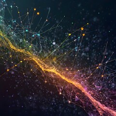 Poster - Cyber Big Data Flow Particles Bokeh. Digital Neural Network. Concept of AI Artificial Intelligence Technology Machine Deep Learning.