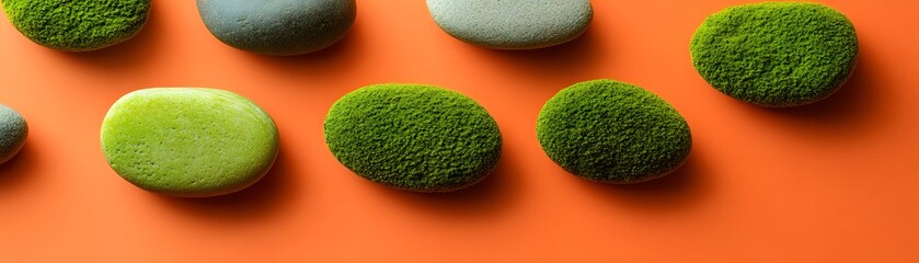 Poster - Colorful stones with miniature greenery on an orange backdrop.
