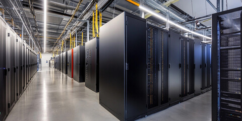 Aufkleber - Dark tech server room with advanced computing equipment Generative AI