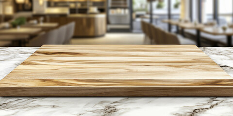 Poster - Empty wooden kitchen counter mockup for design showcasing Generative AI