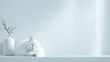 © Wakidi - White Cat Sleeping on Shelf with Minimalist Decor