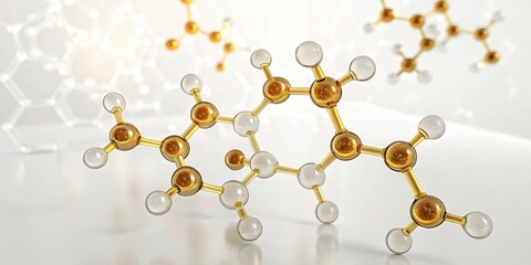 Leinwandbilder - Elegant Molecular Aesthetics - 3D molecular visualization of bakuchiol depicting its floating structure, suitable for scientific and educational purposes.