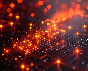 Poster - Abstract network graphic, glowing orange