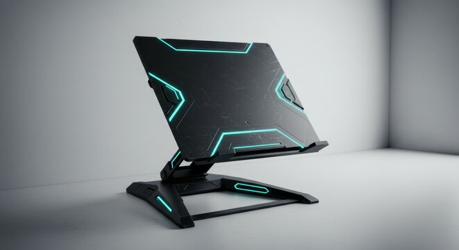 Futuristic Device with Glowing Edges in a Clean White Setting, Capturing Modern Design and Technological Advancement