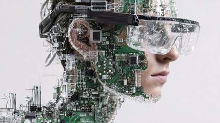 Poster - Futuristic IT Developer with Circuit Board Integrated Workstation