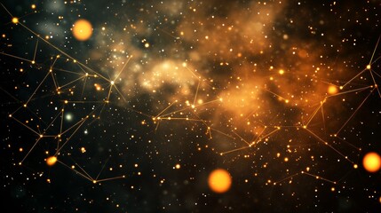 Aufkleber - Golden connections abstract network background with glowing particles
