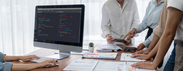 Leinwandbilder - Software development programming on computer screen for brisk application and program coding