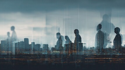 Poster - Urban Skyline with Digital Interface Overlay in Modern Marketing