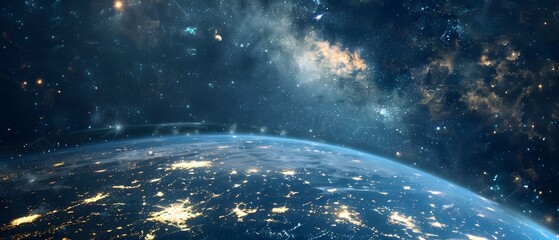 Earth from space, night view, with starry backdrop
