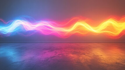 Fototapete - Abstract neon light waves reflected on a concrete floor.