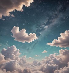 Wall Mural - distressed geometric paper, retro sky, clouds, stars , grunge, background, design